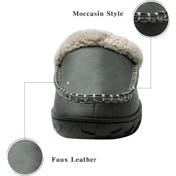 New Men's Slipper Moccasin Size 6-7 Dark Gray Faux Fur - Picture 12 of 17